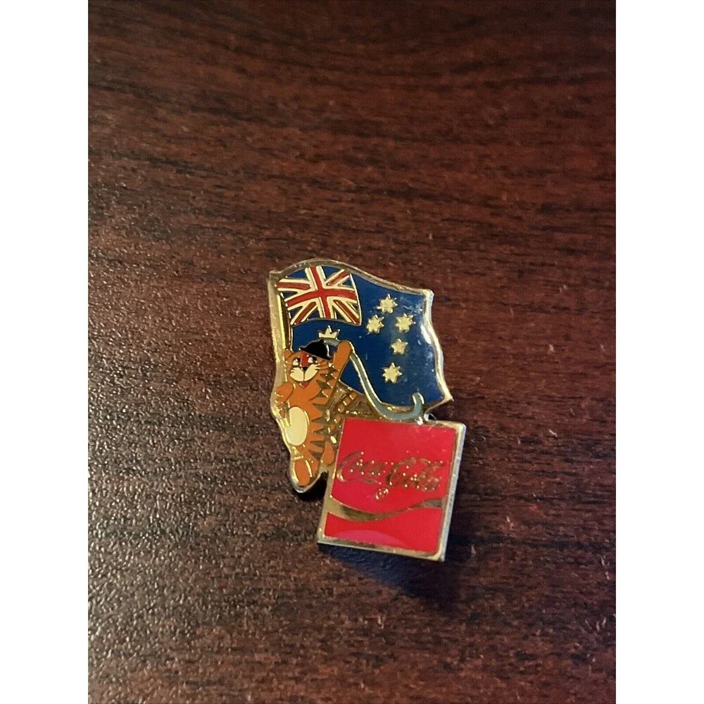 Vintage 1988 Seoul Olympics Coca Cola Hodori Tiger Australia Flag Lapel Pin‎